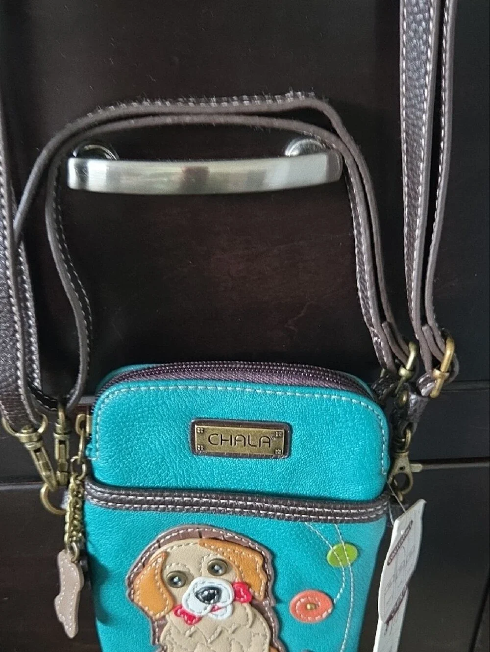 Chala Golden Retriever Cell Phone Crossbody Bag Turquoise Convertible NWT